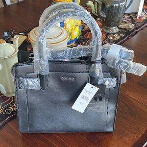Nine West Black Structured Satchel with Top Handles
